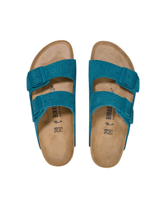 Birkenstock Arizona Embossed Suede Leather Deep Turquoise Sandals