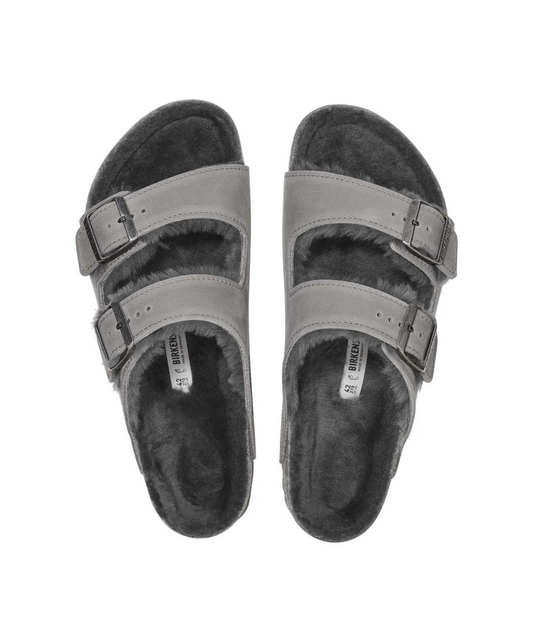 Birkenstock Arizona Oiled Leather Shearling Iron Sandals