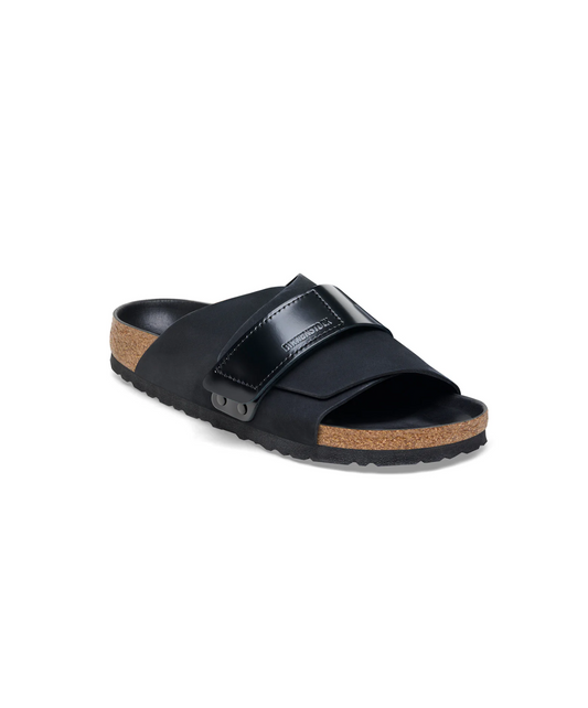 Birkenstock Kyoto High Shine Nubuck Leather Black Sandals
