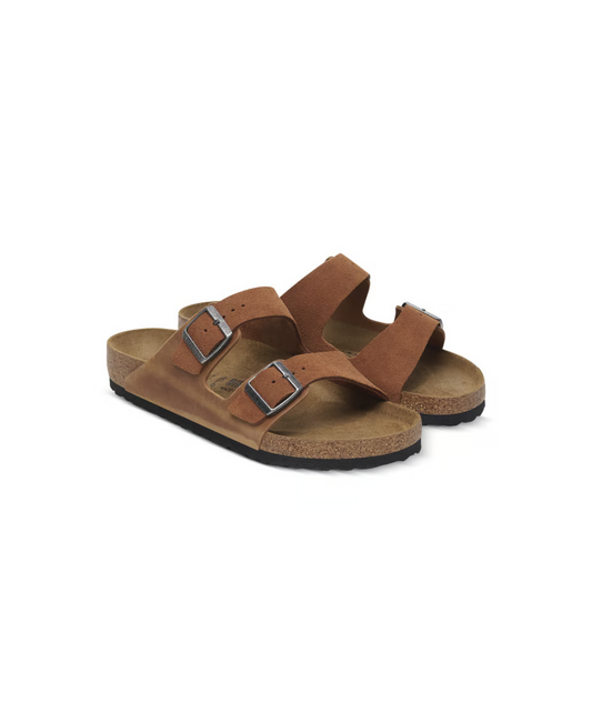 Birkenstock Arizona Suede/Oiled Leather Mix Cognac Sandals
