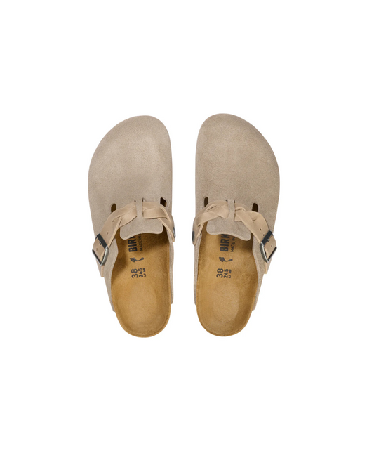 Birkenstock Boston Braided Suede/Oiled Leather Taupe Clogs
