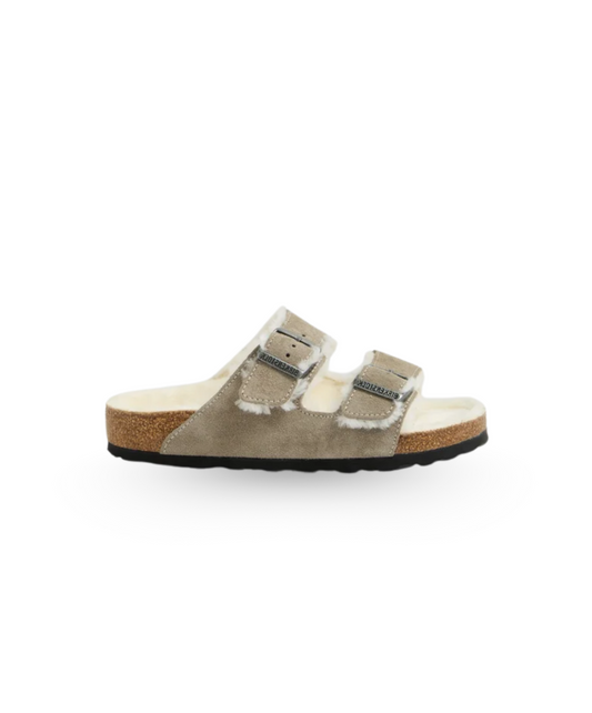 Birkenstock Arizona Suede Leather Shearling Stone Coin Sandals