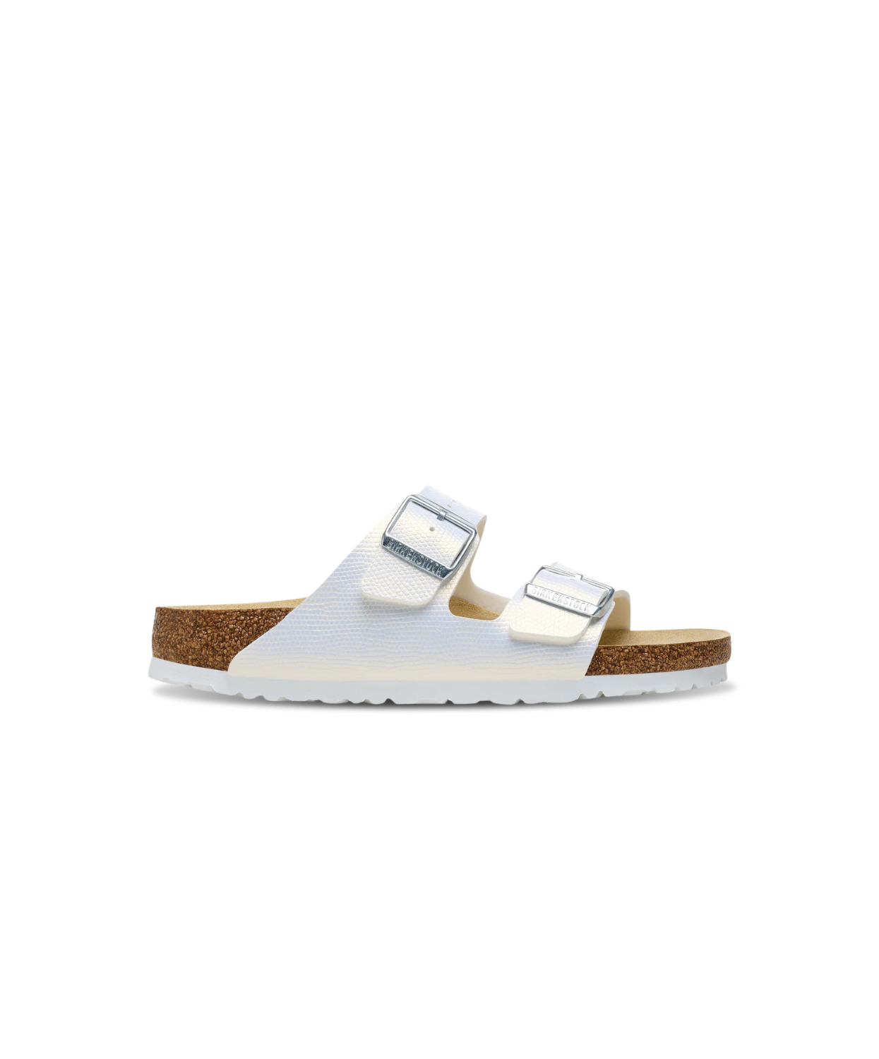 Birkenstock Arizona Shiny Lizard Embossed Birko-Flor White Sandals
