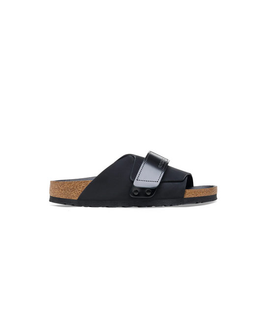 Birkenstock Kyoto High Shine Nubuck Leather Black Sandals