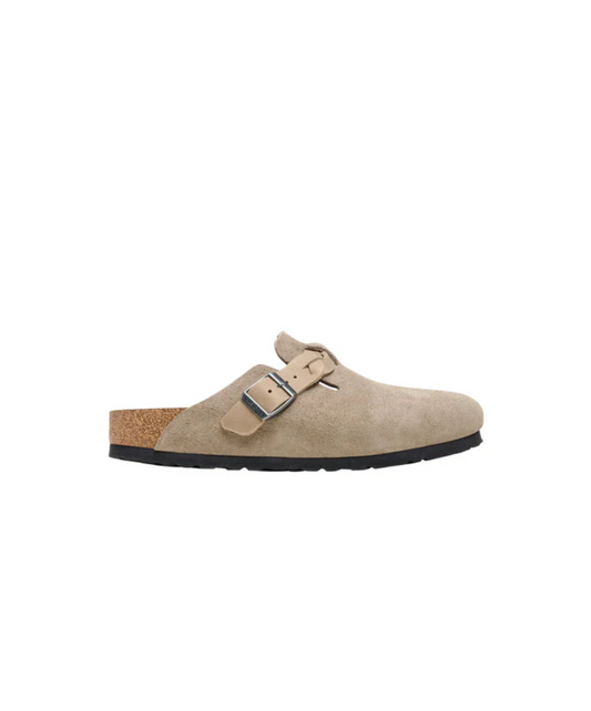 Birkenstock Boston Braided Suede/Oiled Leather Taupe Clogs